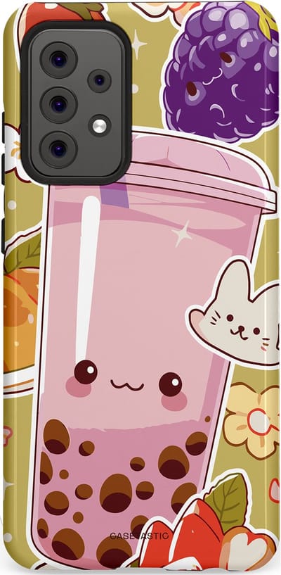 Casetastic Hoesje Geschikt voor Samsung A52 (4G/5G/s) - Stijlvolle Beschermende Duo-layer Case - Roze Rode Kawaii Bubbletea Korea