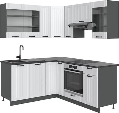 Vicco Hoekkeuken Fame-Line, Wit Landhuis/Antraciet, 190 x 160 cm, WB Antraciet