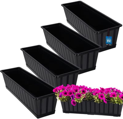 KOTARBAU® 4 st Balkonbak, Bloembak voor Balkon, Kunststof, 60 x 18 x 14 cm, Plantenbak, Antraciet, Plantenbak Balkon, met Schotel, Rechthoekig