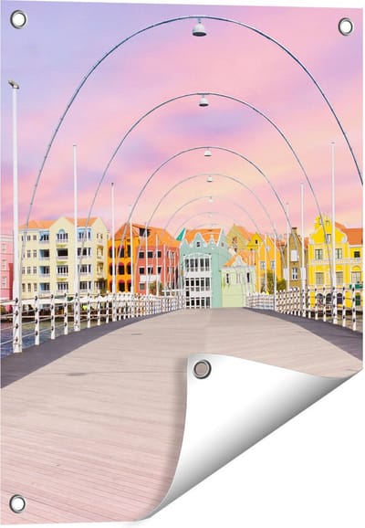 Gards Tuinposter Willemstad Gekleurde Huisjes in Cura�ao - 40x50 cm - Tuindoek - Tuindecoratie - Wanddecoratie buiten - Tuinschilderij