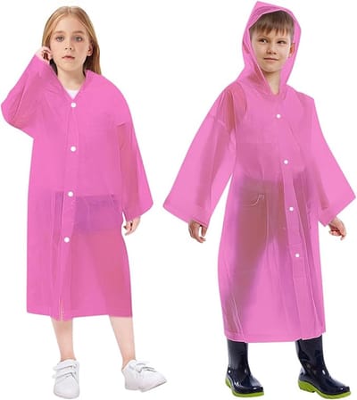 Famanu – Kinderregenjas voor jongens en meisjes, waterdichte herbruikbare regenponcho met capuchon, geschikt voor reizen, wandelen en fietsen