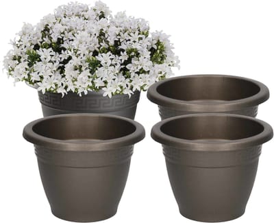 PlasticForte Plantenpot - 4x - antraciet - rond - kunststof - 18 x 13 cm - bloempot voor buiten