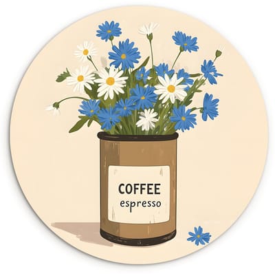 WallCircle® Wandcirkel 120x120 cm - Muurcirkel Coffee - Blik - Minimalistisch - Bloemen - Muurdecoratie woonkamer - Wanddecoratie slaapkamer - Kamer decoratie accessoires - Ronde schilderijen XXL