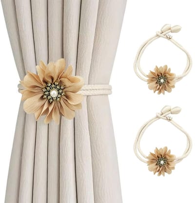 Dailygoods- Gordijnbinders 2 Stuks - Bloemvormige Gordijnhouders - Verstelbare Lengte - Eenvoudig te Installeren - Decoratieve Gordijnen - Elegante Huissfeer