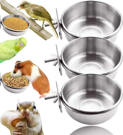 Vogelvoederbakjes - Voerbakjes Kooi - Voer en Water Geven - Met Klem - 3 stuks 10 cm - Zilver