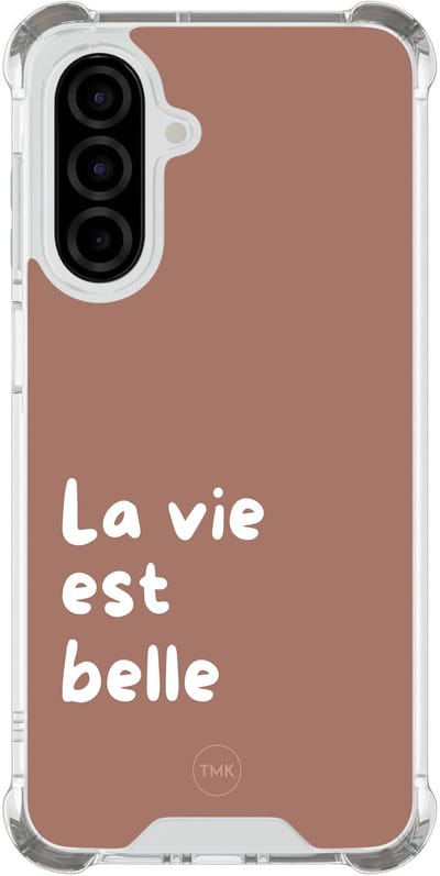Shockproof hoesje geschikt voor Samsung Galaxy A26 - La vie est belle - Schokbestendig - Verhoogde randen - TPU case - Extra Sterke Back Cover - Tekst - Transparant, Bruin