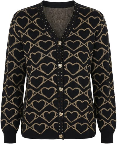 MIAMODA - Dames - Vest Straight Fit goudkleurig hartmotief sierstuds - Zwart - Maat 46+