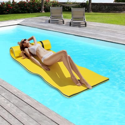 Waterhangmat met kussen - Zwemmat vlot - Ontspannen op water - Oprolbaar en lichtgewicht - 210 x 66 cm - Geel