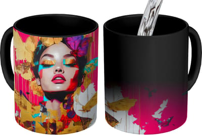 Magische Mok - Foto op Warmte Mokken - Koffiemok - Vrouw - Abstract - Kleurrijk - Magic Mok - Beker - 350 ML - Theemok