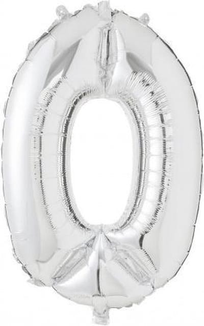 XL Folie Zilver Cijfer 0 Ballon - 100 CM