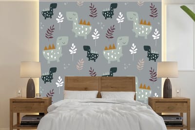 Behang - Fotobehang Patronen - Jongens - Kinderen - Dinosaurus - Breedte 240 cm x hoogte 240 cm