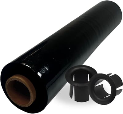 Wikkelfolie bundel met dispenser - 50cm x 300 meter stretchfolie - Zwart - 1 rol rekfolie met 2 kunststof doppen voor handwikkelfolie - DULA