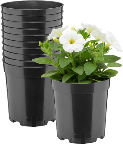 Garronda Set van 10 hoge ronde kunststof kweekpotten met drainagegaten (Zwart, Ø14 x 15 cm (2L)) GD-KW-RH