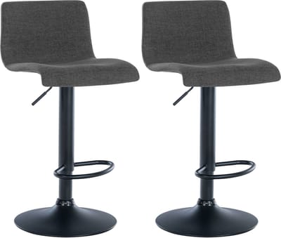 CLP Branford Set van 2 barkrukken - Met rugleuning - Met voetsteun - Metalen frame - zwart/donkergrijs