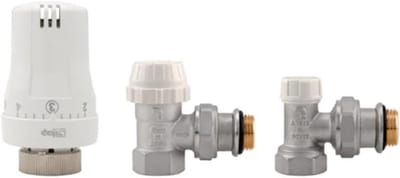 Set Thermostatische Radiatorkranen met Hoekventiel en Kap 3/8 Inch