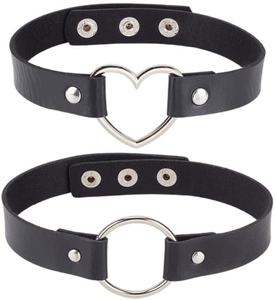 Dailygoods - 2 stuks verstelbare halsketting met hol hart van kunstleer, punk rockstijl, O-ring, gothic-stijl, cosplay, zwart, voor dames, Halloween-feest en cosplay.