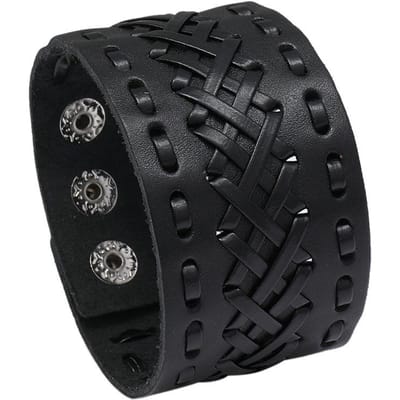 Modyle Nieuwe Mode Punk Vintage Brede Echte Leren Armband Voor Mannen Bruin Zwart Brede Leren Sieraden Pulsera Hombre black