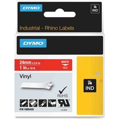 DYMO 1805429 IND Rhino tape vinyl wit op rood 24mm (origineel)