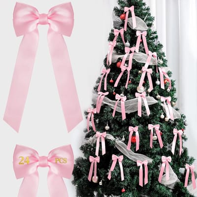 Dailygoods - 24 Stuks Roze Dubbelzijdige Kerststrikken voor Decoratie