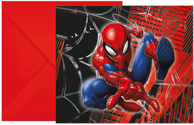 Uitnodiging kinderfeestje - Spiderman - Uitnodiging feestje Jongen - Uitnodigingskaarten set 6 stuks met enveloppen