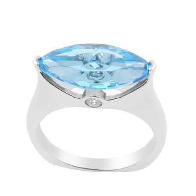 Cavill - Elegante Damesring 925 Sterling Zilver Gerhodineerd - Marquise Marambaia Topaas 4,22 ct - Zirkonia Accenten - Klassiek & Verfijnd
