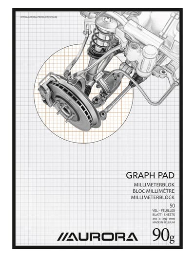 Aurora - MAXI PACK - 10 x Millimeterpapier-blok: Formaat A4 - Bruine millimeterruiten - 50 Vel - 90gr PEFC Papier.