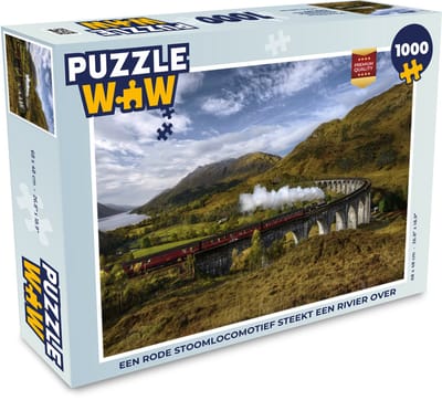 Puzzel Een rode stoomlocomotief steekt een rivier over - Legpuzzel - Puzzel 1000 stukjes volwassenen
