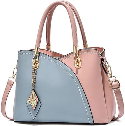 REDOM Dames Handtas 28 x 12 x 37 cm – Schoudertas & Shopper met 7 Vakken – Voor Werk, Shopping & Reizen – PU – Lichtblauw/Roze