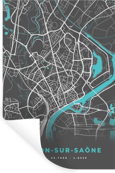 Muurstickers - Sticker Folie - Chalon-sur-Saône - Frankrijk - Stadskaart - Kaart - Plattegrond - 20x30 cm - Plakfolie - Muurstickers Kinderkamer - Zelfklevend Behang - Zelfklevend behangpapier - Stickerfolie