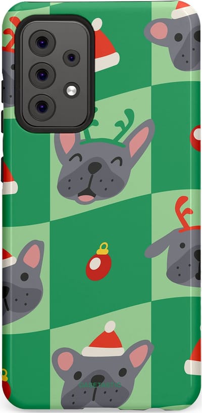 Casetastic hoesje geschikt voor Samsung Galaxy A52 (2021) 5G / Samsung Galaxy A52 (2021) 4G - Dubbellaagse bescherming - Schattige Kersthondjes - Fashion Case - Groen Grijs