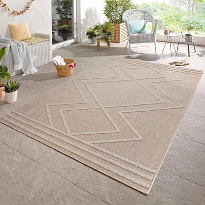 Flycarpets Tenedo Beige Buitenkleed - Vloerkleed, Laagpolig Tuinkleed / Tuintapijt / Buitentapijt - 80x150 cm