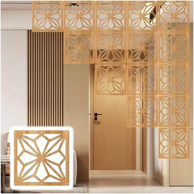 Hangende Kamerverdeler - Decoratie Panel - Ruimte Delen - Opengewerkt Bloempatroon - 12 Stuks 29x29cm - Natuurlijk