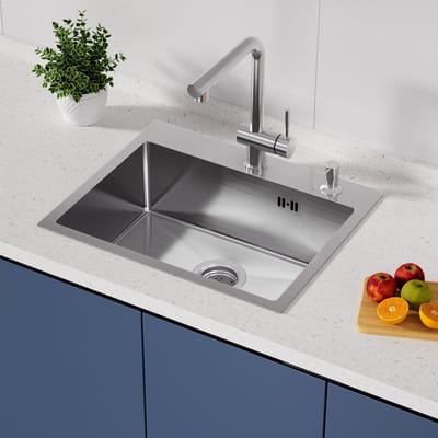 CECIPA max Spoelbak Keuken - Enkele Gootsteen RVS - Geborsteld Roestvrij Staal - Inclusief Luxe Zeepdispenser 500ml - Opbouw & Vlakbouw Wasbak - 55 x 45 x 19 cm