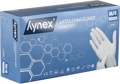 Hynex latex wegwerphandschoenen gepoederd maat S wit omdoos 1000stuks 5,0gram 10x100/box