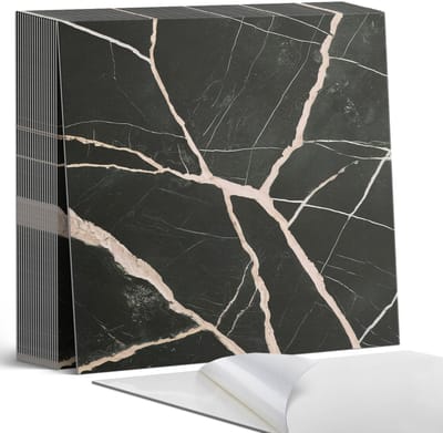 Coloray Plaktegels - Elegant marmerpatroon Zelfklevende Tegels - 20 cm x 20 cm - Zwart Plaktegels - 20 stuks - Vierkant PVC Tegels - Plaktegels Badkamer - Plaktegels Vloer - Vinyltegels Vloer Zelfklevend - Wandtegel Zelfklevend