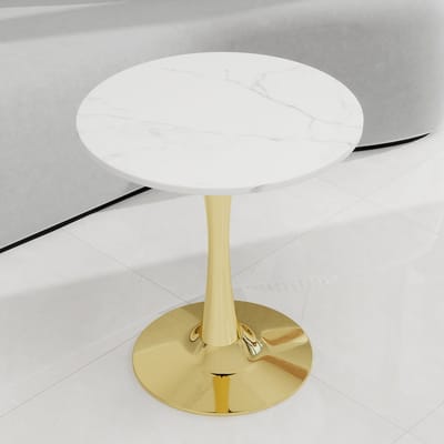 STILVORA Bijzettafel - Rond Marmerlook Tafelblad - Voor Woonkamer Eethoek En Loungehoek - Kunstmarmer - Goud;Wit - 70 Cm