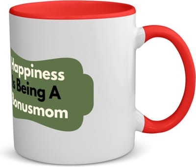 Akyol - happiness is being a bonusmom koffiemok - theemok - rood - Mama - de liefste bonusmoeder - moeder cadeautjes - moederdag - verjaardag - geschenk - kado - 350 ML inhoud