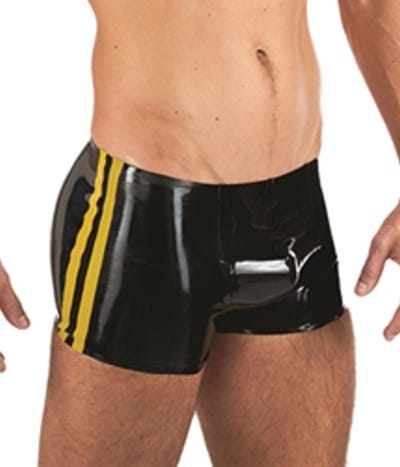 Mister B Rubber Trunks zwart met gele bies XS