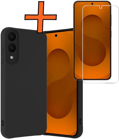 Hoes - Met Screenprotector - Geschikt voor Samsung Galaxy S25 Edge - Sterk & Shockproof - Back Cover - Siliconen Case - Telefoon Hoes - Zwart