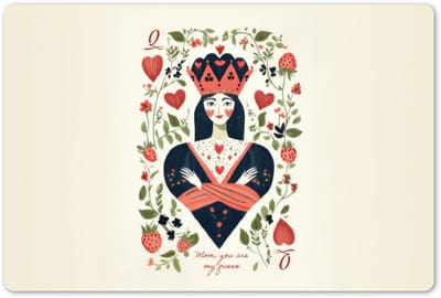 Placemats 45x30 cm - Placemat kunststof - 1 stuk - Speelkaart - Hartenkoningin - Bloemen - Hartjes - Borden onderleggers - Decoratie voor op tafel - Keuken tafeldecoratie accessoires - Vinyl onderlegger - Tafelversiering