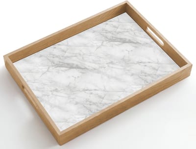 Dienblad hout 50x35 cm - Schootdienblad - Klassiek - Marmer - Grijs - Borrelplank rechthoek - Plateau dienbladen