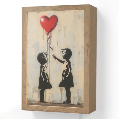 Wandlamp 20x30 cm - Oplaadbaar - Street art - Banksy - Ballon - Graffiti - Hart - Wandlampen binnen woonkamer - Slaapkamer lamp met kabel - Decoratieve nachtlamp - Vloerlamp snoer