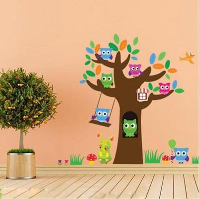 Muursticker Boom Met Uilen Vogels Tak / Voor Kinderkamer / Babykamer