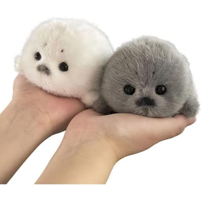Porte-clés en peluche phoque doux mignon Kawaii Pendentif animal en peluche phoque Mode Poupée en peluche Porte-clés Accessoires de sac à dos Ornement de voiture beige