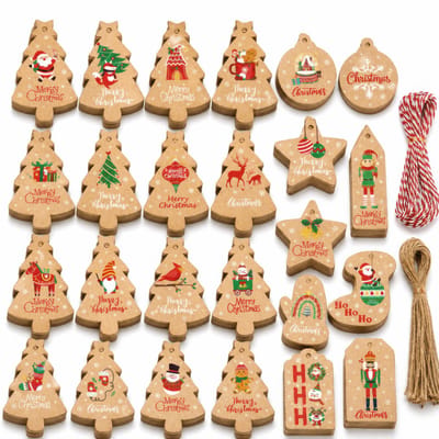 100 Kerst Kraft Karton Cadeau Labels met 100 Jute Touwtjes - Kartonnen Kerstkaarten - Cadeaulabels Kerstmis Versiering Maken - Kerstversiering Decoratie voor Binnen - Kleine Kraftpapier Etiketten - Prijskaartjes\Prijslabels Koord