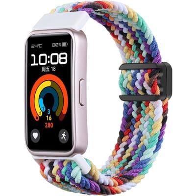 Strap-it Zacht gevlochten nylon bandje - geschikt voor de Huawei Band 8 / Band 9 / Band 10 (regenboog)