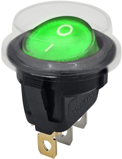 ProRide Wipschakelaar ON-OFF KCD2-12 - met Beschermkapje - 3-pins - Rond - 12V/20A - Groen
