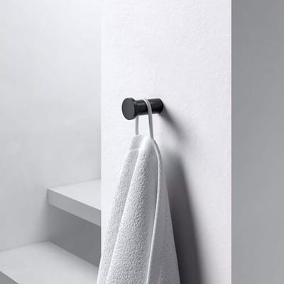 KEUCO Handdoekhaak van metaal, zwart mat gepoedercoat, rond, voor badkamer en gastentoilet, wandhaken voor handdoeken en badjassen, Plan Black Selection