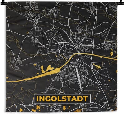 Wandkleed - Wanddoek - Ingolstadt - Plattegrond - Kaart - Duitsland - Goud - Stadskaart - 180x180 cm - Wandtapijt