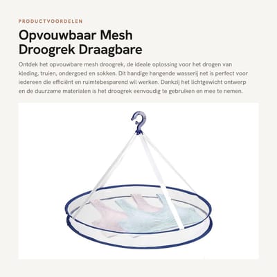 Dailygoods- Droogrek Opvouwbaar - Hangend Droogrek - Kledingrek - Nylon Gaas - Diameter 60cm - Lichtgewicht 89g - Wasnet